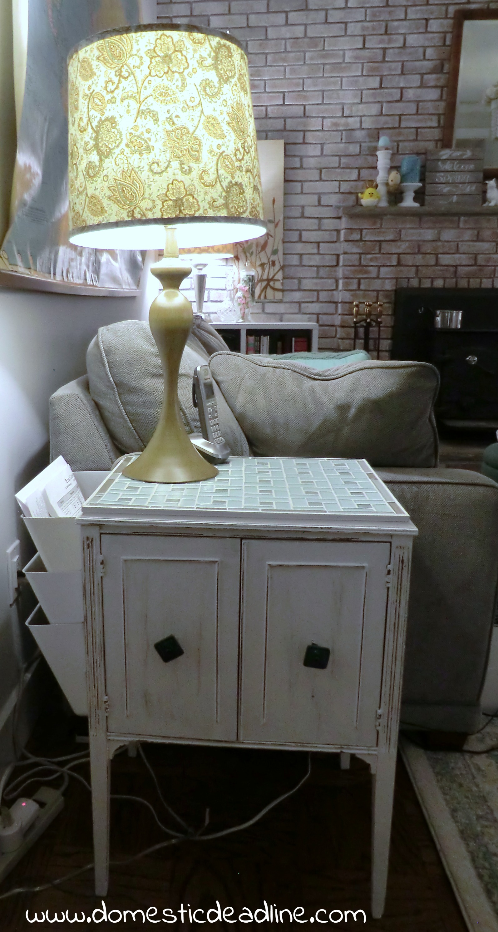 How to Turn an End Table into a Mini Office with Tile Top