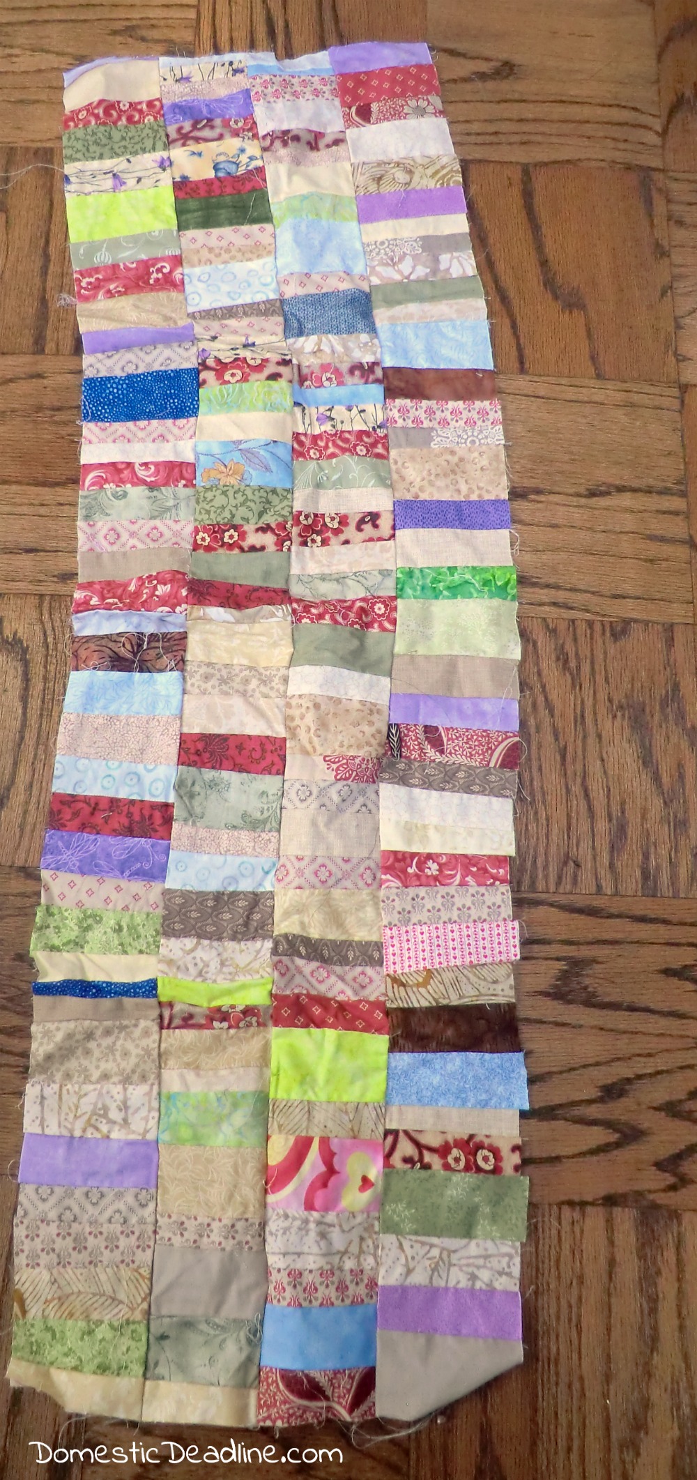 Quick Crazy Quilt - Use up your fabric scraps - Domestic Deadline