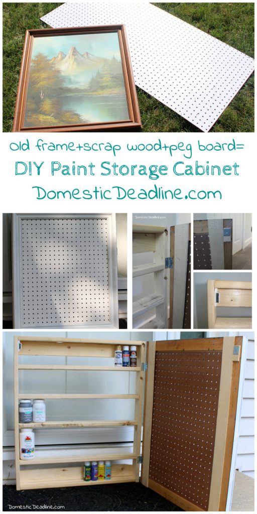 Using an old frame, a piece of pegboard and some scrap lumber I'll show you how I created a cabinet to store paint and organize craft supplies - Domestic Deadline