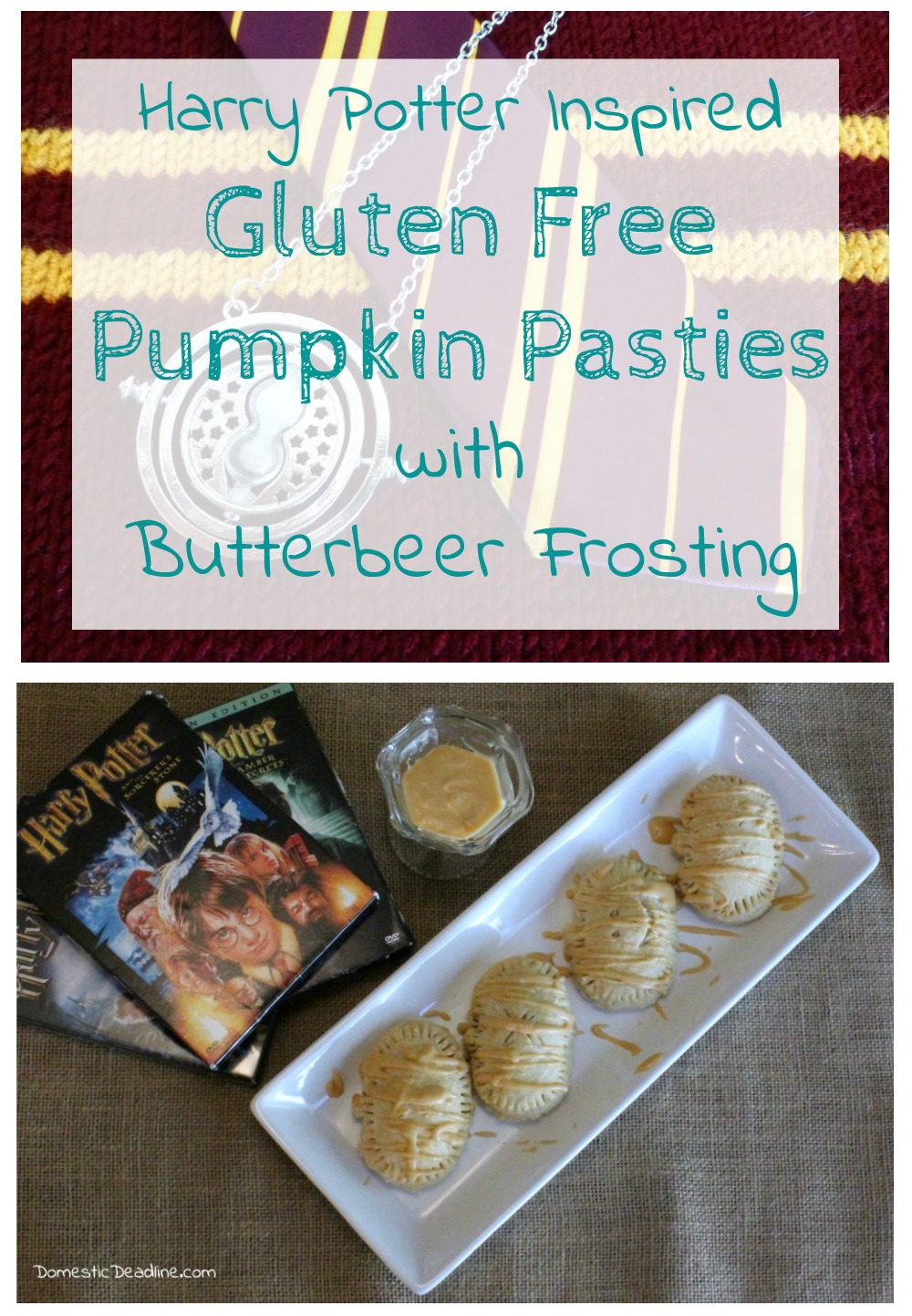 Pumpkin filling in a flaky gluten-free crust drizzled with a butterbeer frosting makes the perfect treat for a Harry Potter movie marathon. Pumpkin Pasties - Domestic Deadline