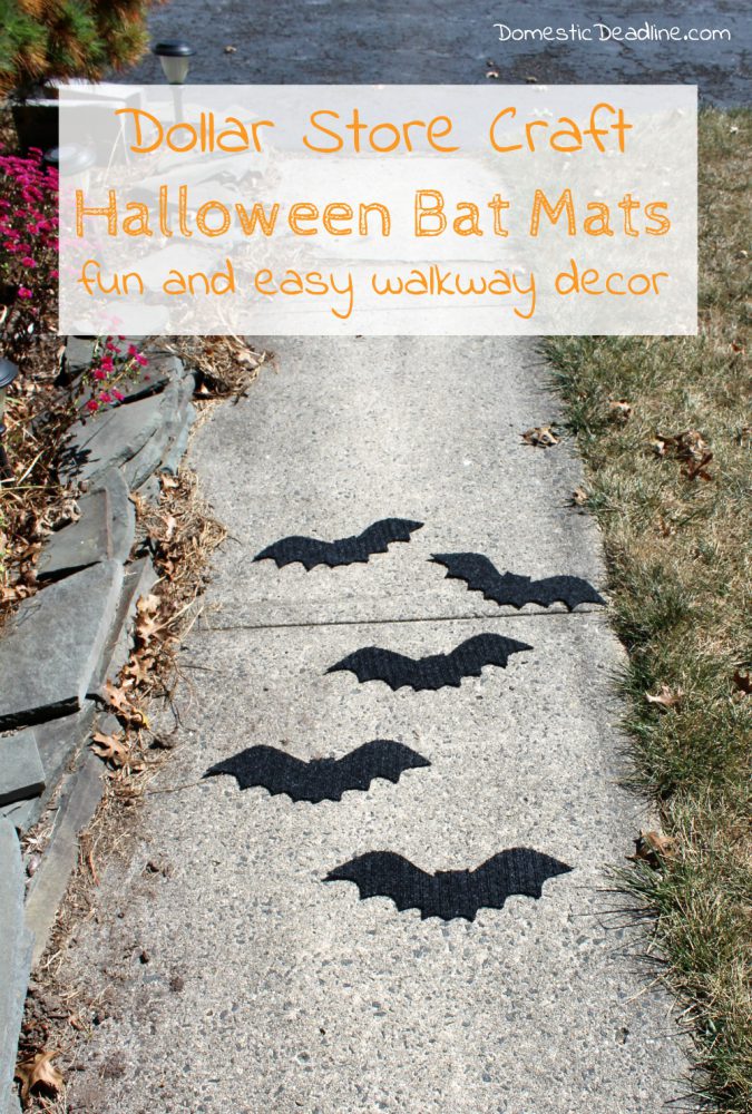 Try this simple dollar store craft using doormats! Easily turn them into bat walkway mats for festive Halloween decor. Quick, fun, and cheap! Domestic DeadlineTry this simple dollar store craft using doormats! Easily turn them into bat walkway mats for festive Halloween decor. Quick, fun, and cheap! Domestic Deadline