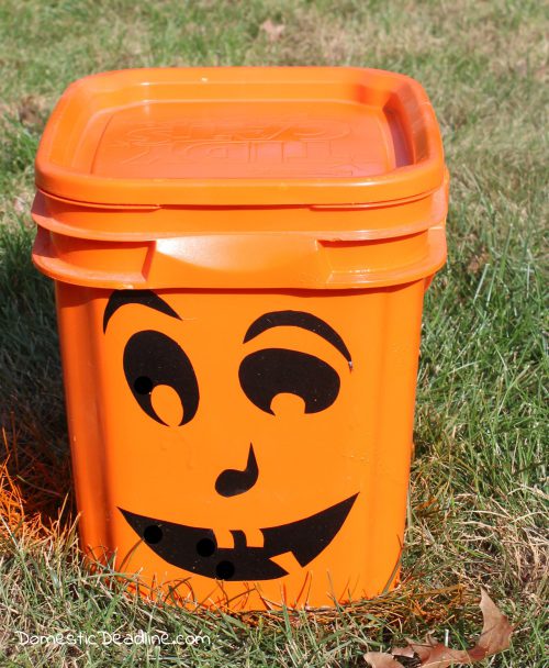 Upcycle an old kitty litter bucket into a fun and festive Halloween decoration, and use it for storage of decorations the rest of the year! - Domestic Deadline