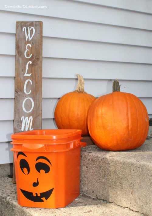 Upcycle an old kitty litter bucket into a fun and festive Halloween decoration, and use it for storage of decorations the rest of the year! - Domestic Deadline