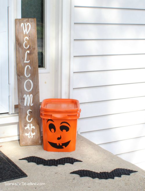 Upcycle an old kitty litter bucket into a fun and festive Halloween decoration, and use it for storage of decorations the rest of the year! - Domestic Deadline