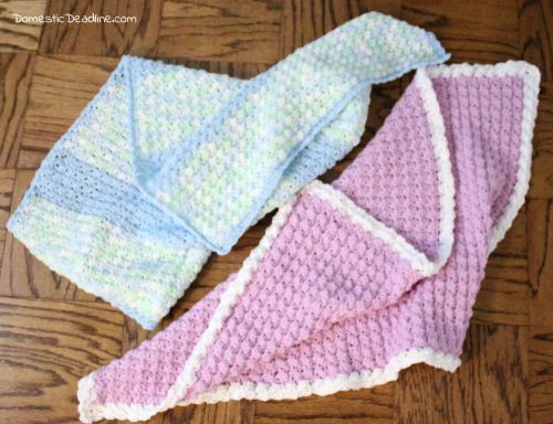 Easy crochet baby blanket great for using up yarn you have on hand. Free Pattern! Plus, lots of great ideas for using the craft supplies you already have. Domestic Deadline