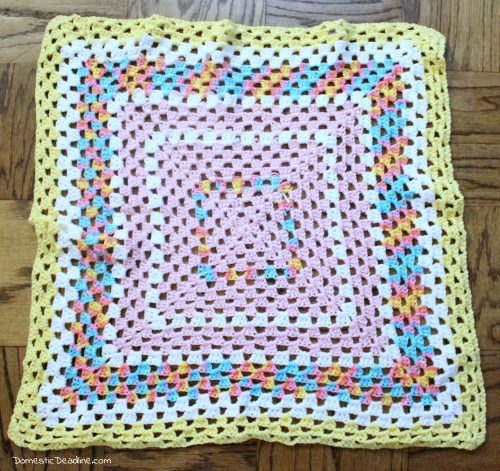 Easy crochet baby blanket great for using up yarn you have on hand. Free Pattern! Plus, lots of great ideas for using the craft supplies you already have. Domestic Deadline