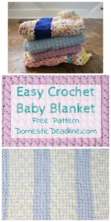 Easy crochet baby blanket great for using up yarn you have on hand. Free Pattern! Plus, lots of great ideas for using the craft supplies you already have. Domestic Deadline