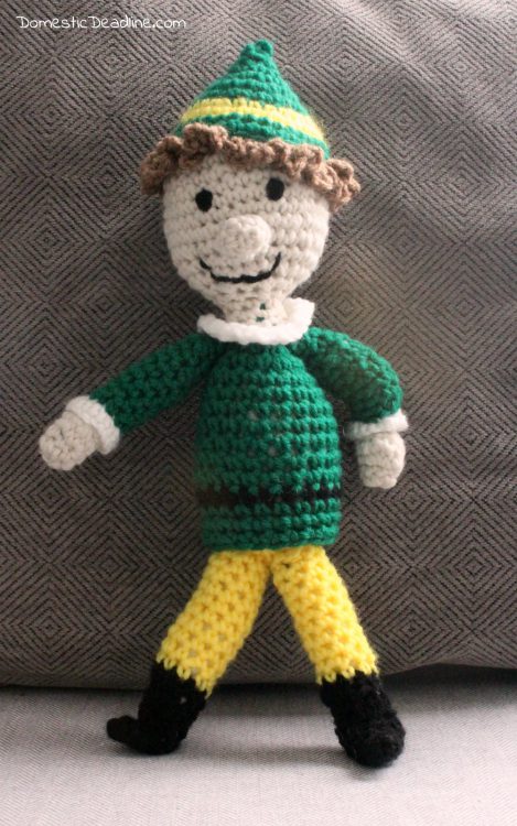 DIY Free Pattern Crochet Elf on the Shelf Buddy the Elf - Domestic Deadline - It's the most wonderful time of the year, and that means 25 bloggers working to show you how to honor your favorite Christmas Movies with inventive crafts and recipes! #ChristmasMoviesHop #Christmas #Christmascrafts #Christmasrecipes