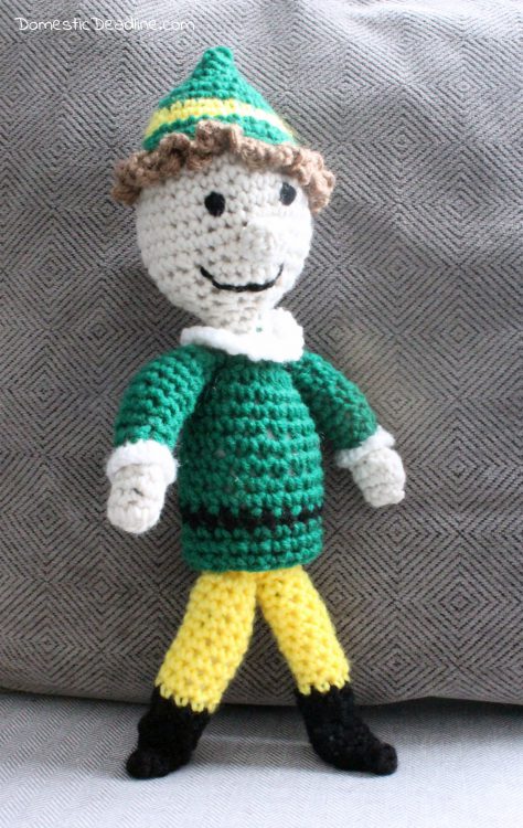 DIY Free Pattern Crochet Elf on the Shelf Buddy the Elf - Domestic Deadline - It's the most wonderful time of the year, and that means 25 bloggers working to show you how to honor your favorite Christmas Movies with inventive crafts and recipes! #ChristmasMoviesHop #Christmas #Christmascrafts #Christmasrecipes