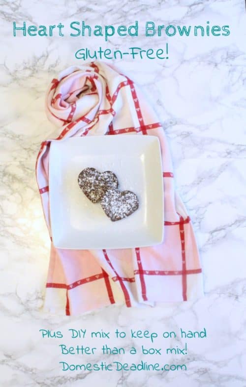 Make up a batch of heart-shaped gluten-free brownies, or better yet keep the dry mix on hand! So much better and less expensive than a box mix and a perfect Valentine's day treat. - Domestic Deadline