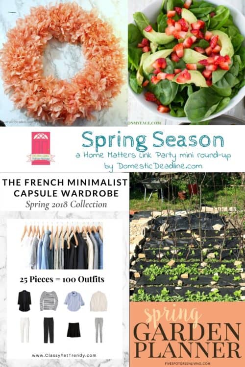 The spring season is just around the corner with all its freshness and beauty. Let your creativity be inspired by these fun and fabulous ideas to make the most of your home this spring. Plus link up at Home Matters with recipes, DIY, crafts, decor. - Domestic Deadline