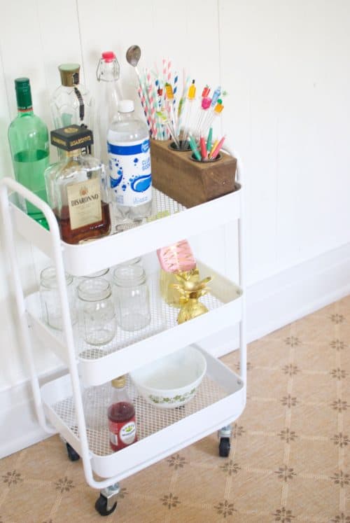 Bar carts add a bit of glam to a room. There are so many options out there nowadays. Don't have room for another piece of furniture in your space? How about converting existing furniture, like an antique radio cabinet, into a bar cart? http://domesticdeadline.com