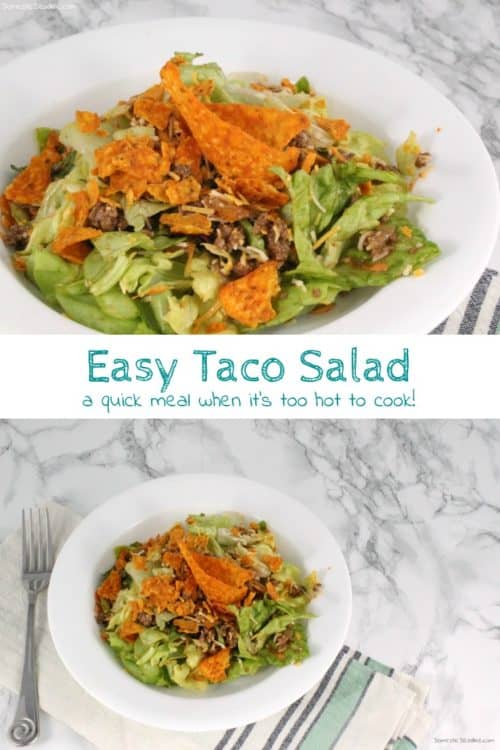 This quick and easy taco salad is one of my favorites. On busy school nights with the family running to and from sports, this salad is a staple and everyone can serve themselves. Customize to your family's preferences. Domestic Deadline