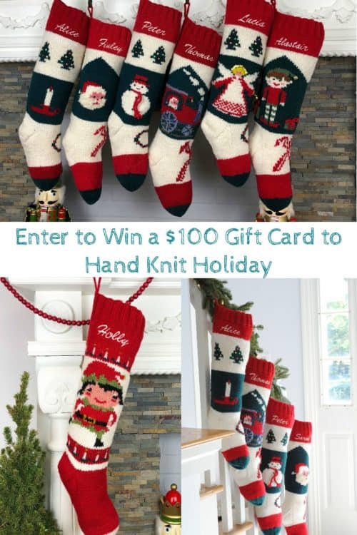 Enter to win a $100 gift card to Hand Knit Holiday and select your own personalized stockings. Part of the Christmas in July giveaway hop www.domesticdeadline.com
