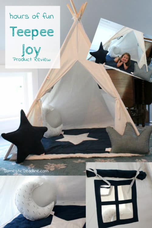 Even my big kids are enjoying playing with the little ones in this well made, completely customizable teepee from Teepee Joy. Product review www.domesticdeadline.com