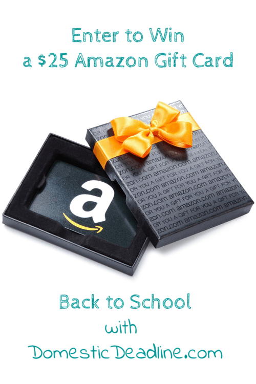 It's back to school time and giveaway hop time! Enter for a chance to win a $25 Amazon giftcard and lots of other prizes. www.domesticdeadline.com