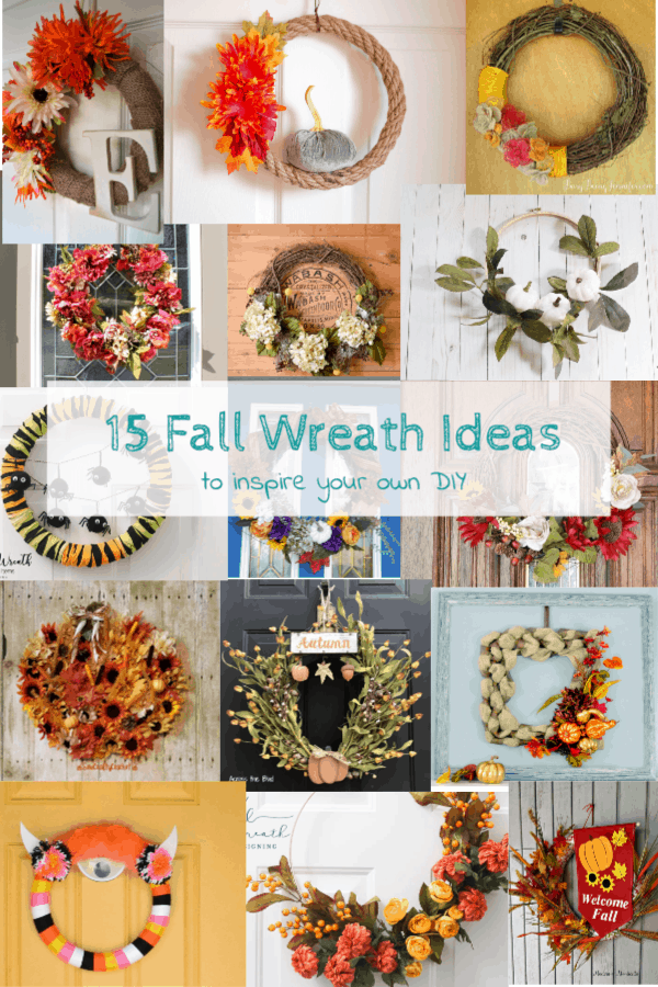 15 fall wreath ideas to inspire you to DIY your own Halloween or fall wreath for the season. Hoop, burplap, grapevines, flowers and more! www.domesticdeadline.com