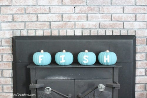 Use styrofoam carvable dollar store pumpkins to spell out your family name. DIY and customizable to go with any fall decor using chalk paint. www.domesticdeadline.com
