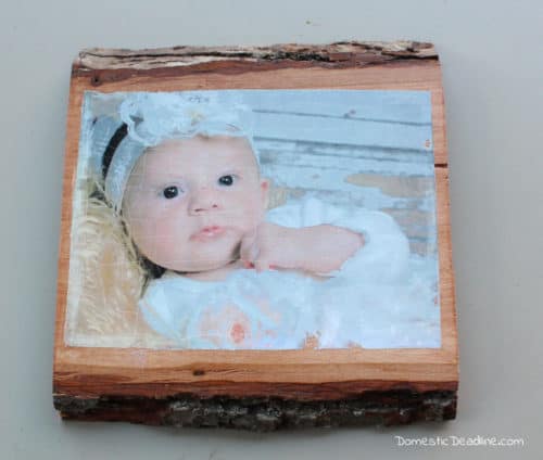 Make a personalized gift for someone special! A photo wood transfer is a memoral gift and not just for Christmas but year round. Or order a personalized ornament with your own photo, ready to give in a cloth gift bag. www.domesticdeadline.com
