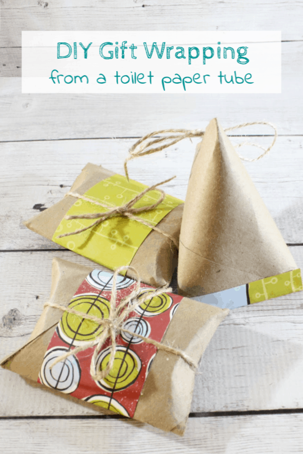 Customize an empty toilet paper tube for easy DIY gift wrapping this holiday season. Two styles perfect for wrapping small gifts. www.domesticdeadline.com