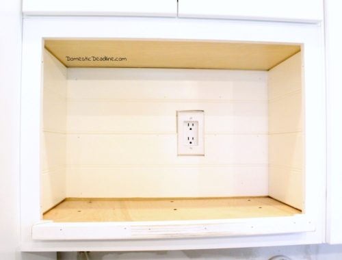 With champagne taste on a beer budget, I customized some of my kitchen cabinets to save money. See my budget-friendly solution for a small microwave. DomesticDeadline.com