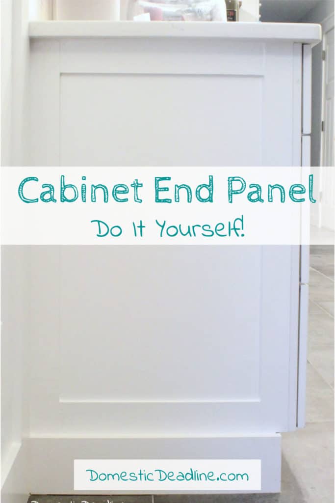 Learn my cost-effective solution to customize kitchen cabinets for my farmhouse fixer upper kitchen, DIY cabinet end panels finish the look www.domesticdeadline.com