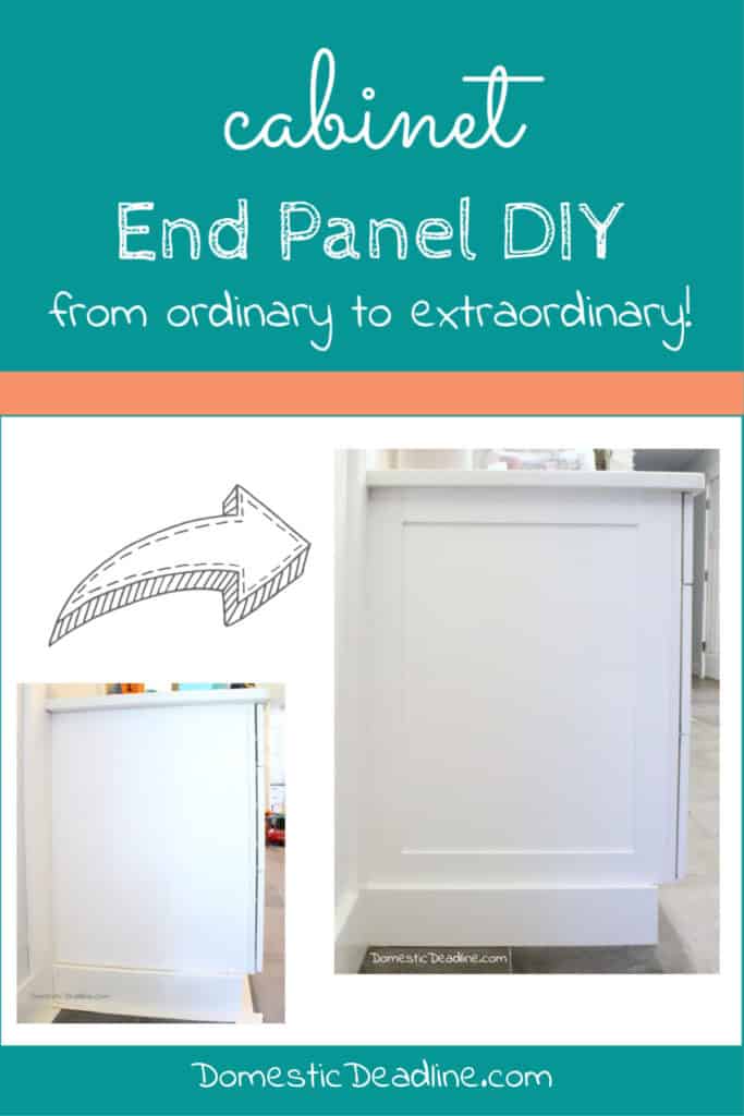 Learn my cost-effective solution to customize kitchen cabinets for my farmhouse fixer upper kitchen, DIY cabinet end panels finish the look www.domesticdeadline.com