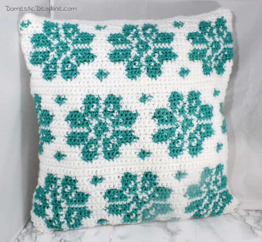Pinterest isn't just for pinning! Each month a group of bloggers brings a pin to life. This month I made the crocheted Dahlia pillow from MyCrochetory in my color scheme with an envelope style back. www.DomesticDeadline.com