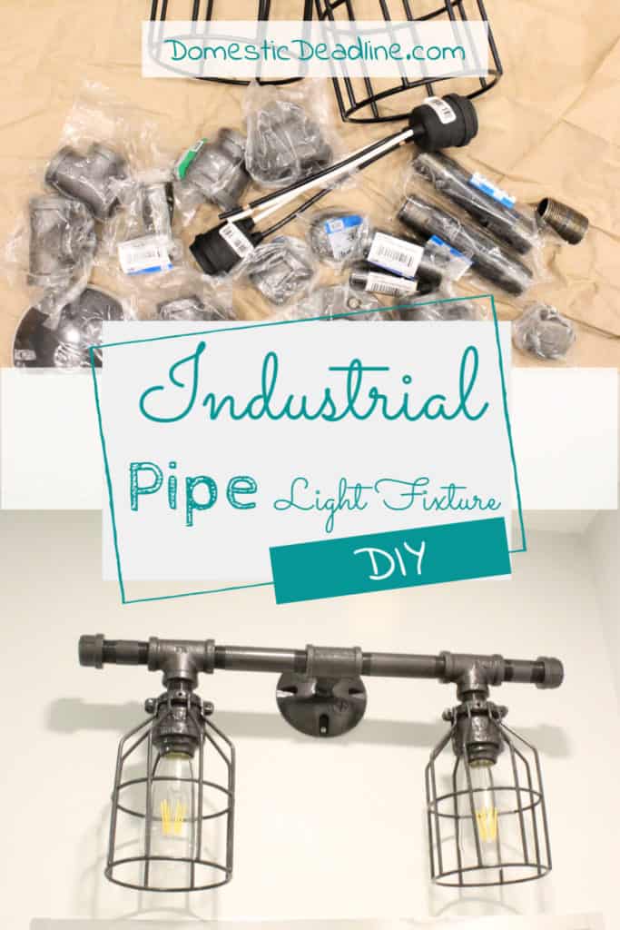 Learn how to use gas pipes to build an industrial farmhouse light fixture. Gas pipe fittings and some electrical supplies for a one of a kind light fixture DomesticDeadline.com