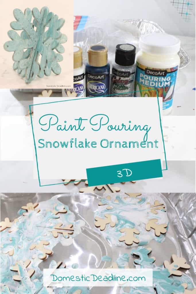 Learn how to use a pouring medium to make these 3D marble snowflake ornaments. Marble the colors of your choice with Deco Arts Pouring Medium and wooden snowflakes from Oriental Trading. DomesticDeadline.com