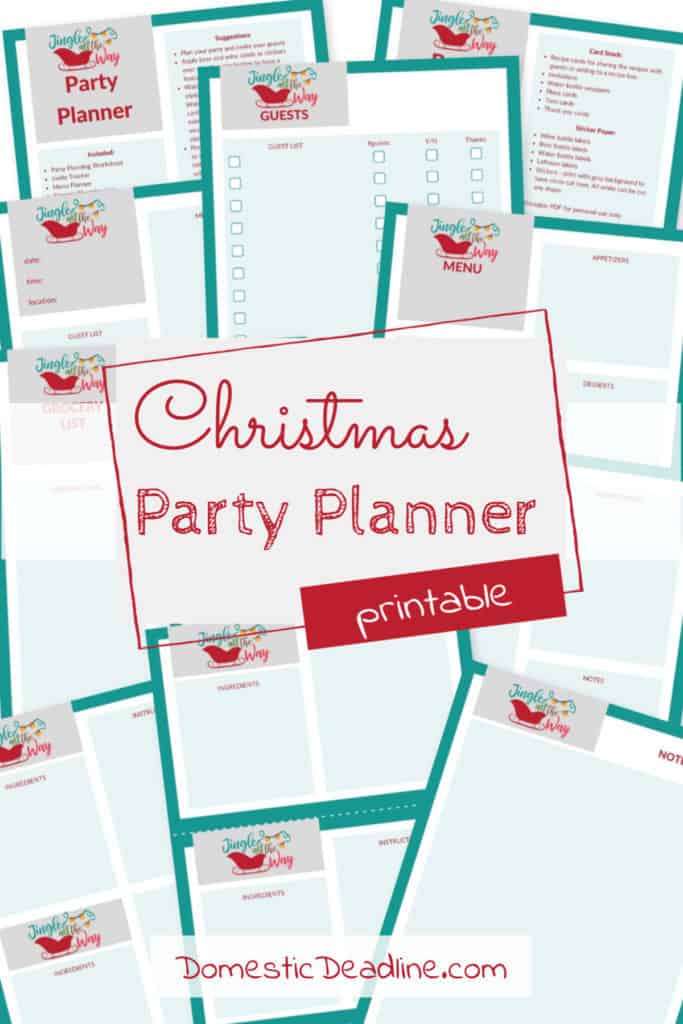 For a few days, snag my 30 page Christmas Party Planner. This binder will help you plan the perfect holiday party with coordinating invites, labels, stickers, thank yous and more. DomesticDeadline.com