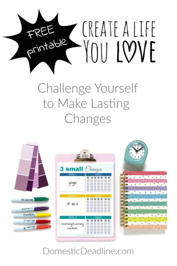 Learn how I'm implementing 3 small changes each month instead of a New Year's resolution or "word" of the year. Free routine tracking printable DomesticDeadline.com